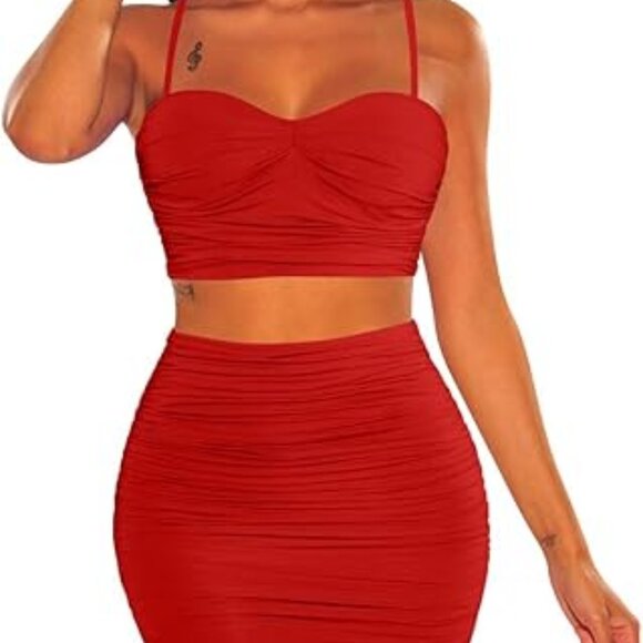 two-piece mini dress with spaghetti straps and a sexy top  skirt for women - Picture 1 of 7